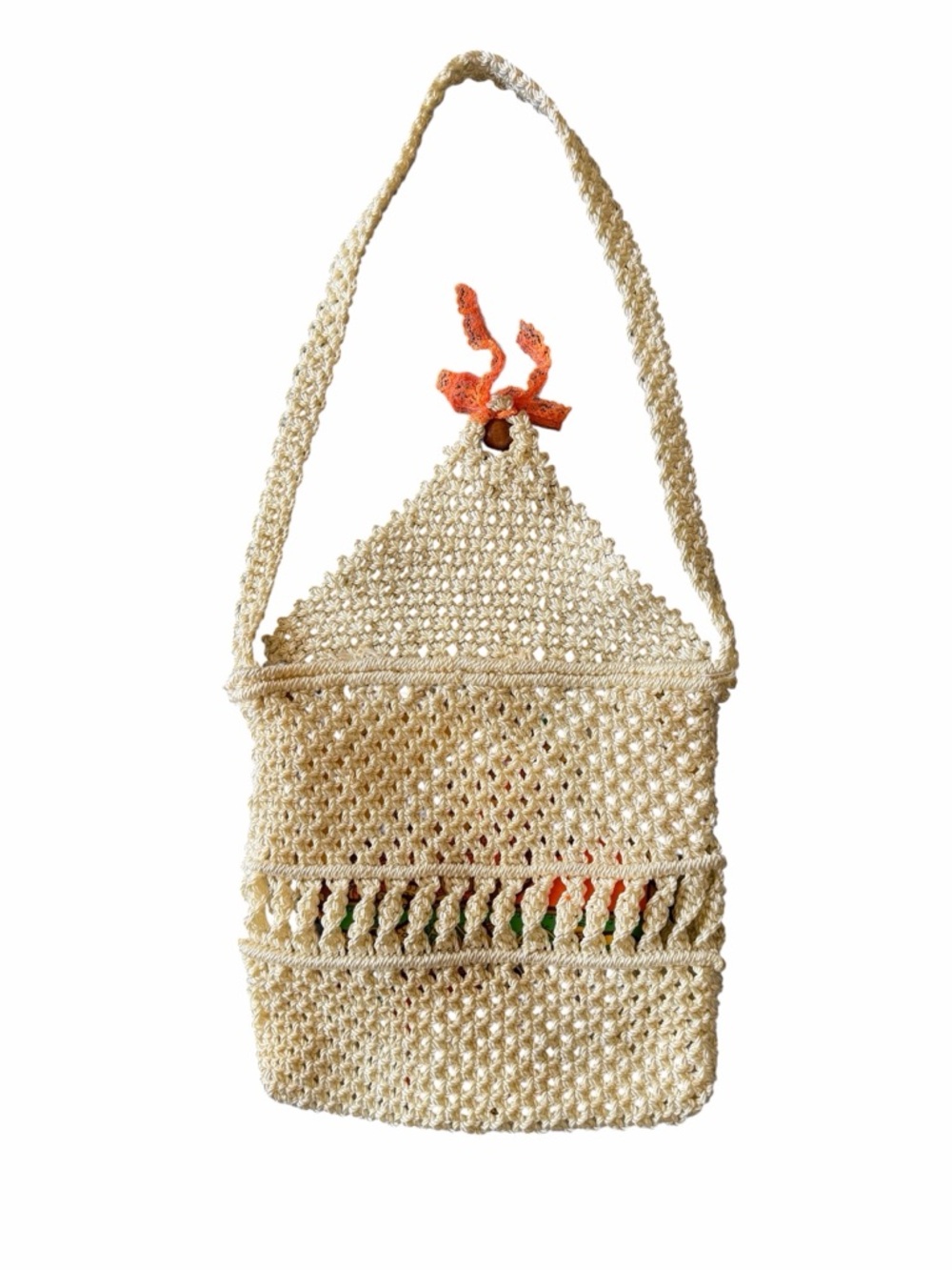 Vintage Macrame Mini Purse Boho Crochet Crossbody Bag 70s Style Lined Small - Picture 4 of 7